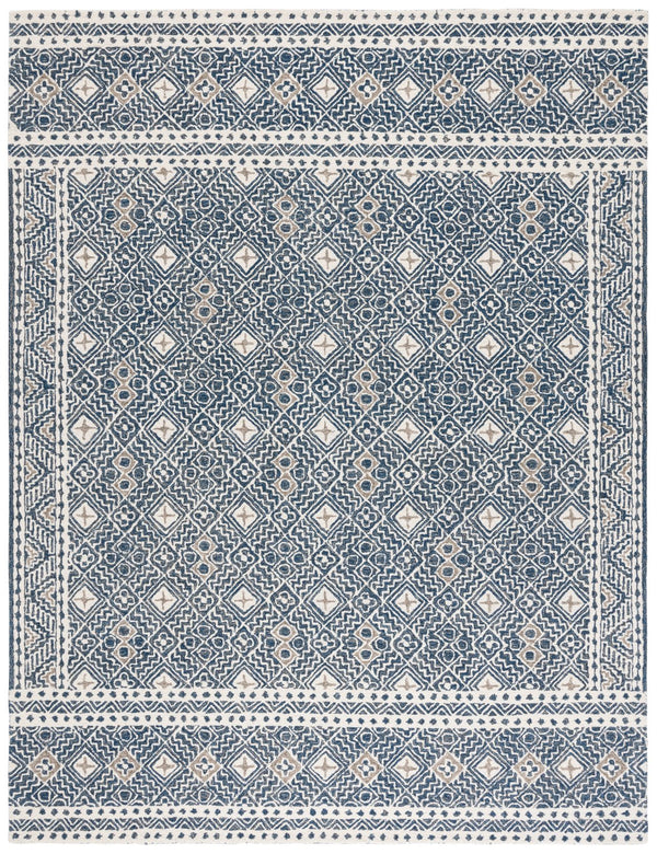Safavieh Micro-loop Hand-tufted Rug In Elegant Grey And Ivory – Timeless Artistry For Any Home Decor Style Navy ,Ivory 80% Wool And 20% Cotton Mlp803n-27