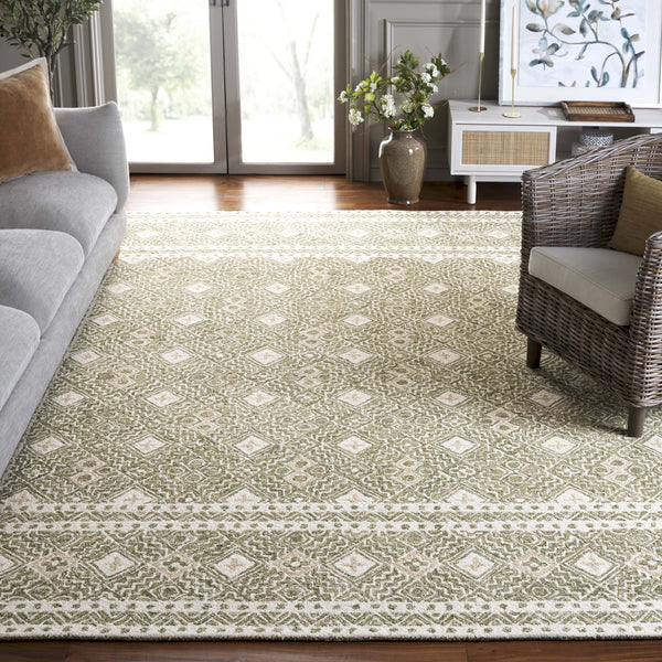 Safavieh Micro-loop Hand-tufted Rug In Elegant Grey And Ivory – Timeless Artistry For Any Home Decor Style Green ,Ivory 80% Wool And 20% Cotton Mlp803y-27