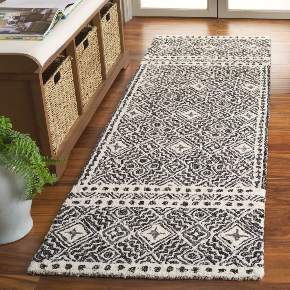 Safavieh Micro-loop Timeless Grey And Ivory Transitional Area Rug - Hand-tufted Luxury For Your Home Decor Black ,Ivory 80% Wool And 20% Cotton Mlp803z-3sq