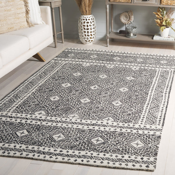 Safavieh Micro-loop Hand-tufted Rug In Elegant Grey And Ivory – Timeless Artistry For Any Home Decor Style Black ,Ivory 80% Wool And 20% Cotton Mlp803z-5sq
