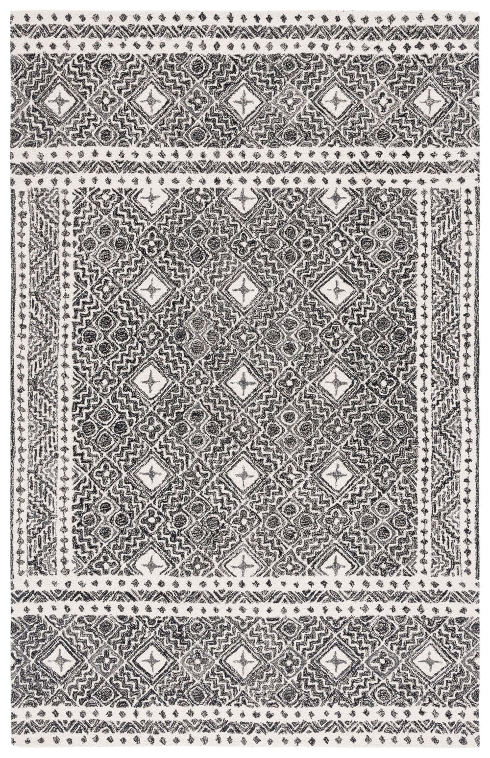 Safavieh Micro-loop Hand-tufted Rug In Elegant Grey And Ivory – Timeless Artistry For Any Home Decor Style Black ,Ivory 80% Wool And 20% Cotton Mlp803z-5sq