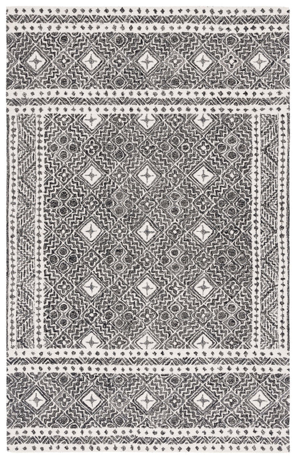 Safavieh Micro-loop Hand-tufted Rug In Elegant Grey And Ivory – Timeless Artistry For Any Home Decor Style Black ,Ivory 80% Wool And 20% Cotton Mlp803z-5sq