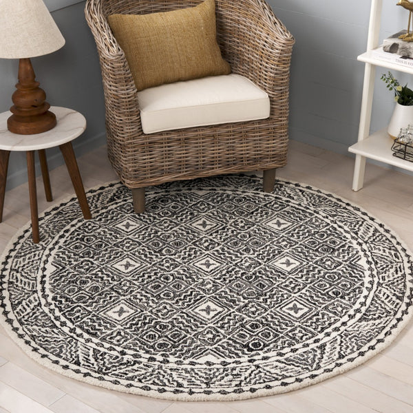 Safavieh Micro-loop Timeless Grey And Ivory Transitional Area Rug - Hand-tufted Luxury For Your Home Decor Black ,Ivory 80% Wool And 20% Cotton Mlp803z-3sq