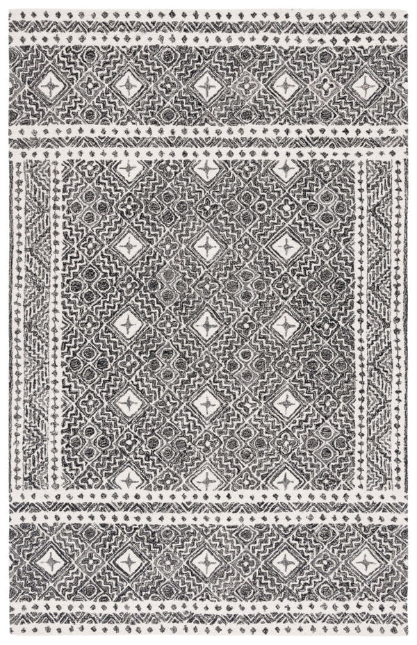Safavieh Micro-loop Timeless Grey And Ivory Transitional Area Rug - Hand-tufted Luxury For Your Home Decor Black ,Ivory 80% Wool And 20% Cotton Mlp803z-3sq