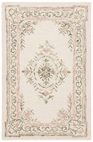 Safavieh Micro-loop Hand Tufted Wool Rug - Elegant Floral Design For Hallway, Soft Luxury, Timeless Style Ivory ,Fuchsia Wool Mlp902r-29