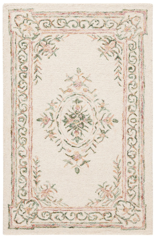 Safavieh Micro-loop Hand Tufted Wool Rug - Elegant Floral Design For Hallway, Soft Luxury, Timeless Style Ivory ,Fuchsia Wool Mlp902r-29