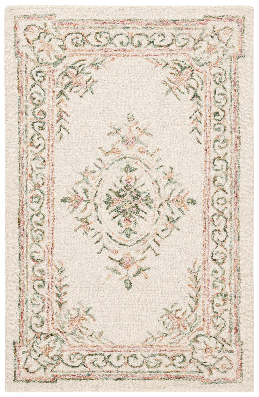 Safavieh Micro-Loop Hand-Tufted Wool Area Rug In Ivory With Fuchsia Floral Motifs And Intricate Border Elegance 10'-0" x 14'-0" MLP902R-10
