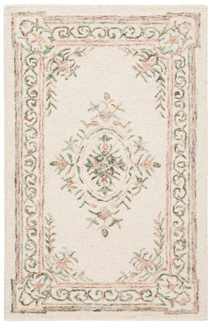 Safavieh Micro-Loop Hand-Tufted Wool Area Rug In Ivory With Fuchsia Floral Motifs And Intricate Border Elegance 10'-0" x 14'-0" MLP902R-10