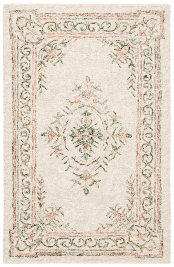 Safavieh Micro-Loop Hand-Tufted Wool Area Rug In Ivory With Fuchsia Floral Motifs And Intricate Border Elegance 10'-0" x 14'-0" MLP902R-10