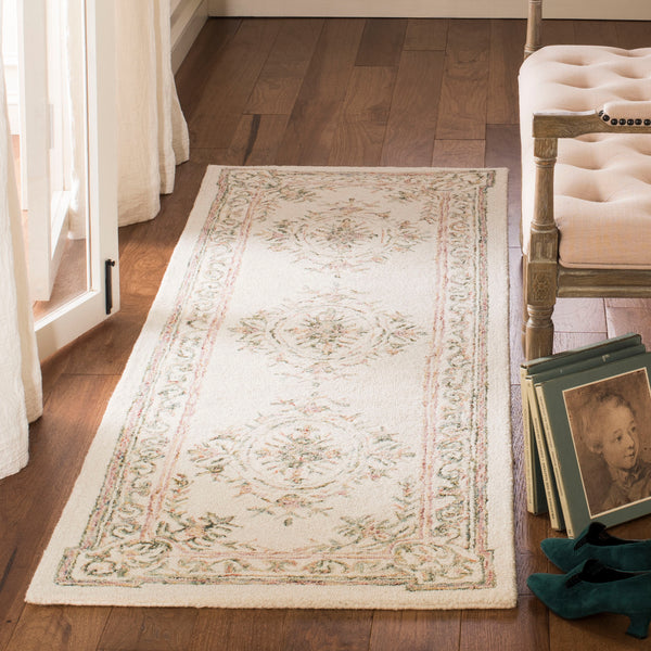 Safavieh Micro-Loop Hand-Tufted Wool Area Rug In Ivory With Fuchsia Floral Motifs And Intricate Border Elegance 10'-0" x 14'-0" MLP902R-10