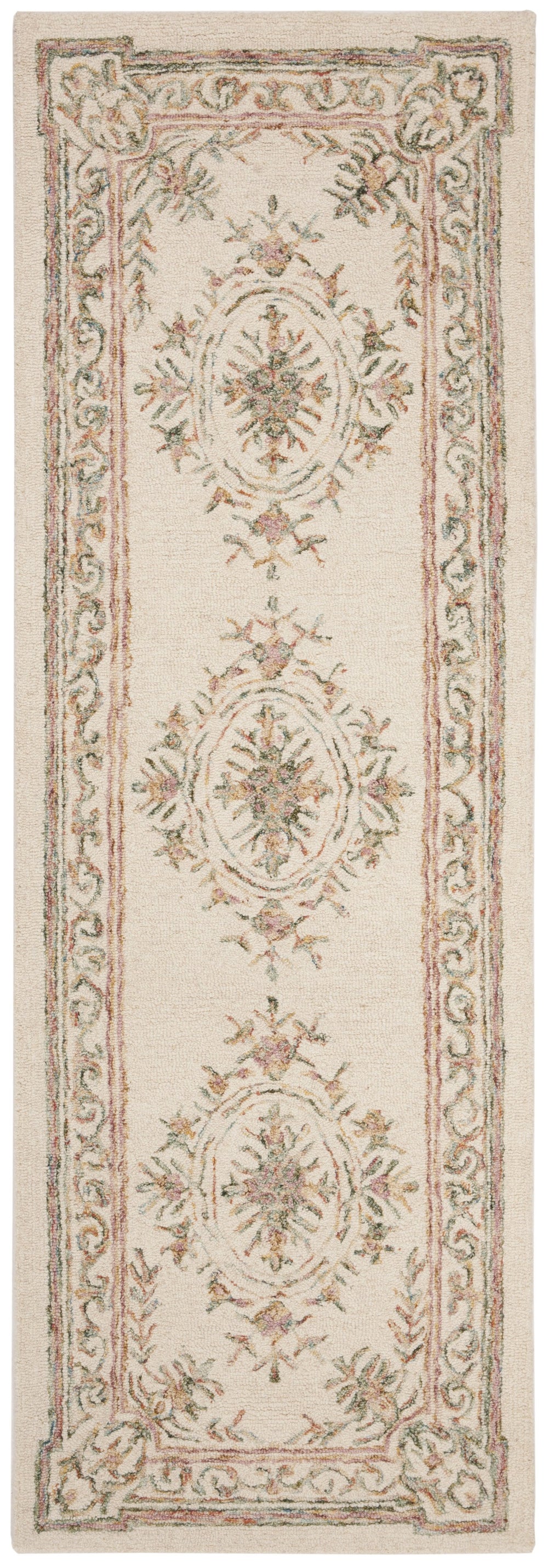 Safavieh Micro-Loop Hand-Tufted Wool Rug Ivory With Vibrant Fuchsia Floral Border — Plush Low-Profile Elegance 9'-0" x 12'-0" MLP902R-9