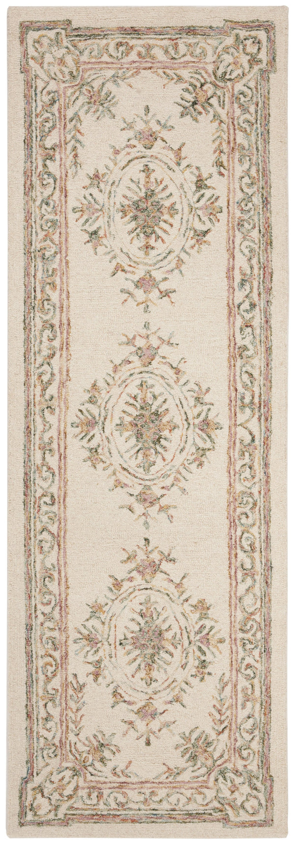 Safavieh Micro-Loop Hand-Tufted Wool Area Rug In Ivory With Fuchsia Floral Motifs And Intricate Border Elegance 10'-0" x 14'-0" MLP902R-10