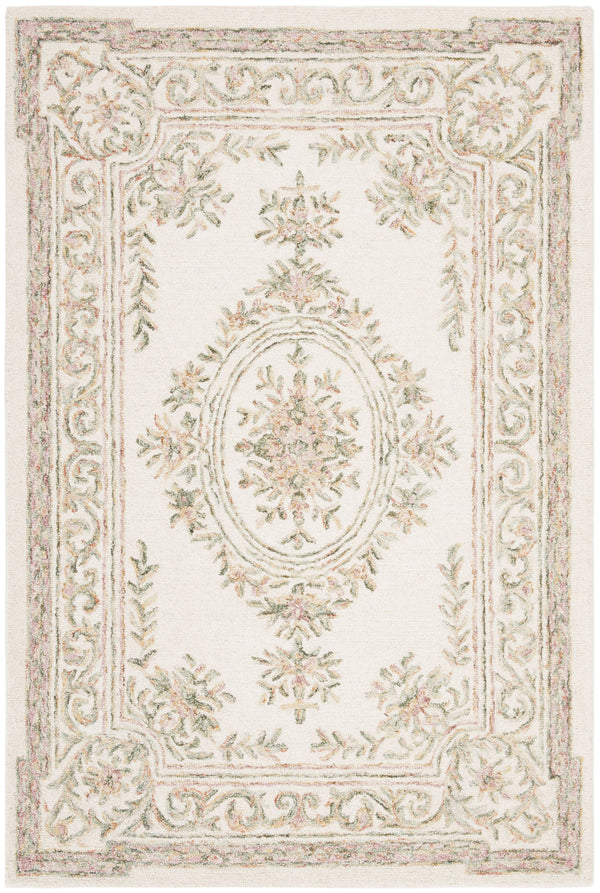 Safavieh Micro-Loop Hand-Tufted Wool Area Rug In Ivory With Fuchsia Floral Motifs And Intricate Border Elegance 10'-0" x 14'-0" MLP902R-10
