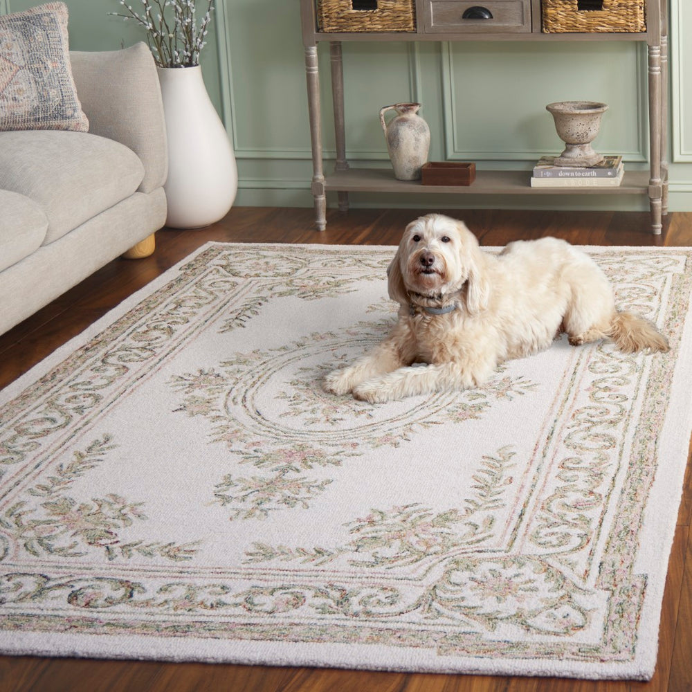 Safavieh Micro-loop Hand Tufted Wool Rug - Elegant Floral Design For Hallway, Soft Luxury, Timeless Style Ivory ,Fuchsia Wool Mlp902r-29