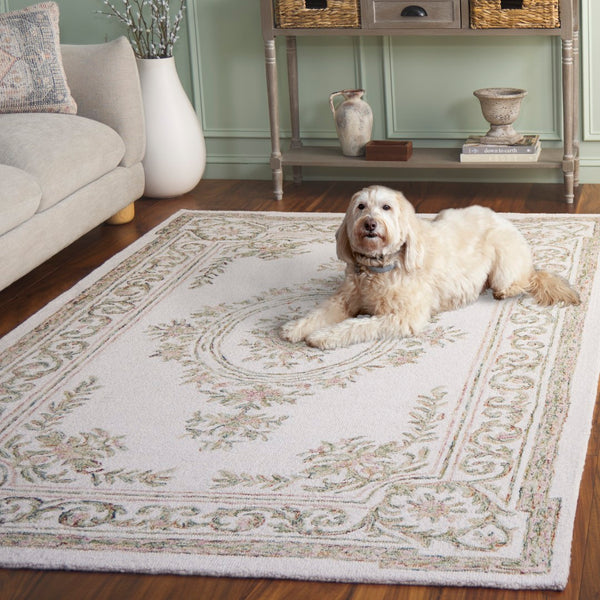 Safavieh Micro-loop Hand Tufted Wool Rug - Elegant Floral Design For Hallway, Soft Luxury, Timeless Style Ivory ,Fuchsia Wool Mlp902r-29