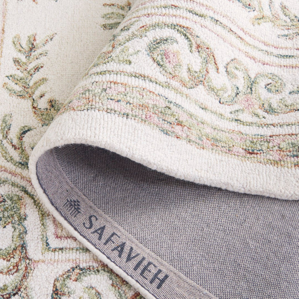 Safavieh Micro-loop Hand Tufted Wool Rug - Elegant Floral Design For Hallway, Soft Luxury, Timeless Style Ivory ,Fuchsia Wool Mlp902r-29