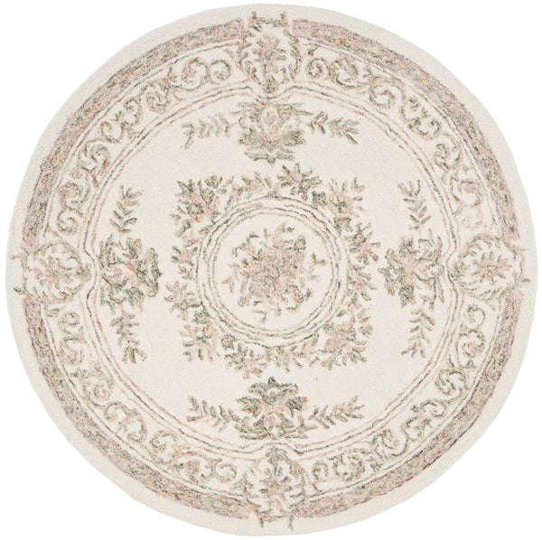 Safavieh Micro-Loop Hand-Tufted Wool Area Rug In Ivory With Fuchsia Floral Motifs And Intricate Border Elegance 10'-0" x 14'-0" MLP902R-10