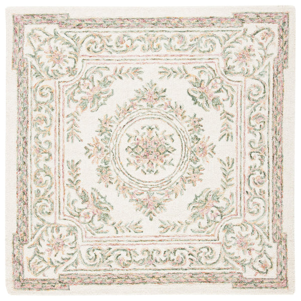 Safavieh Micro-Loop Hand-Tufted Wool Area Rug In Ivory With Fuchsia Floral Motifs And Intricate Border Elegance 10'-0" x 14'-0" MLP902R-10