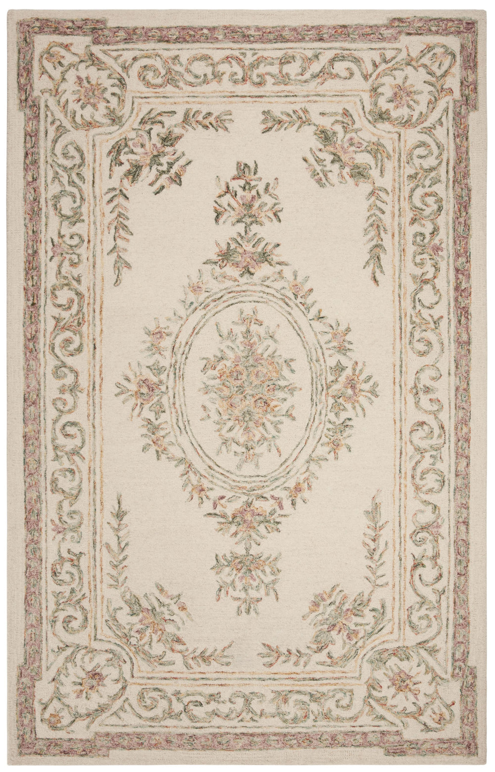 Safavieh Micro-Loop Hand-Tufted Wool Rug Ivory With Vibrant Fuchsia Floral Border — Plush Low-Profile Elegance 9'-0" x 12'-0" MLP902R-9