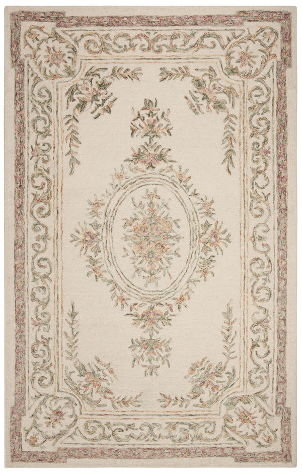 Safavieh Micro-Loop Hand-Tufted Wool Area Rug In Ivory With Fuchsia Floral Motifs And Intricate Border Elegance 10'-0" x 14'-0" MLP902R-10