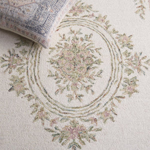 Safavieh Micro-Loop Hand Tufted Wool Round Rug Ivory Botanical Floral for Living Room MLP902R-7R