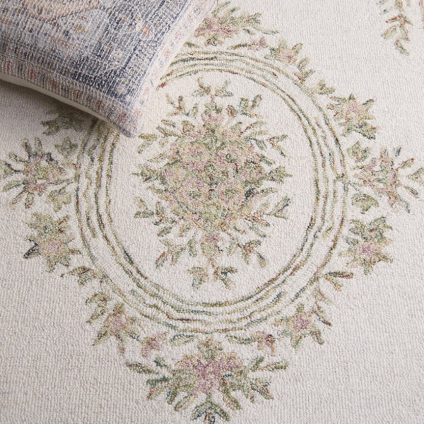 Safavieh Micro-Loop Hand Tufted Wool Round Rug Ivory Botanical Floral for Living Room MLP902R-7R