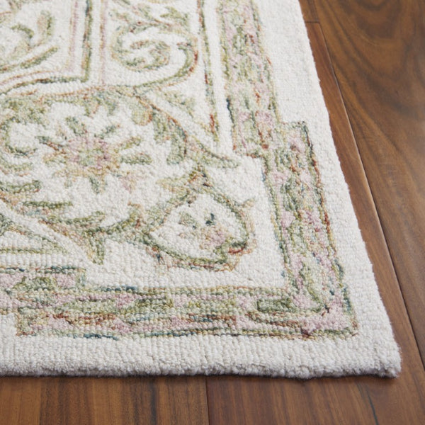 Safavieh Micro-Loop Hand Tufted Wool Round Rug Ivory Botanical Floral for Living Room MLP902R-7R