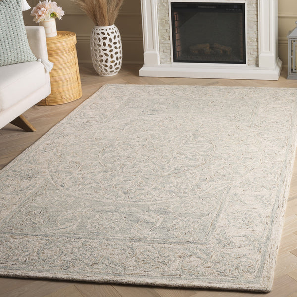 Safavieh Micro-loop Hand Tufted Area Rug - Luxurious Wool Blend With Serene Light Blue And Beige Elegance Light Blue ,Beige 80% Wool 10% Cotton Mlp925l-6sq