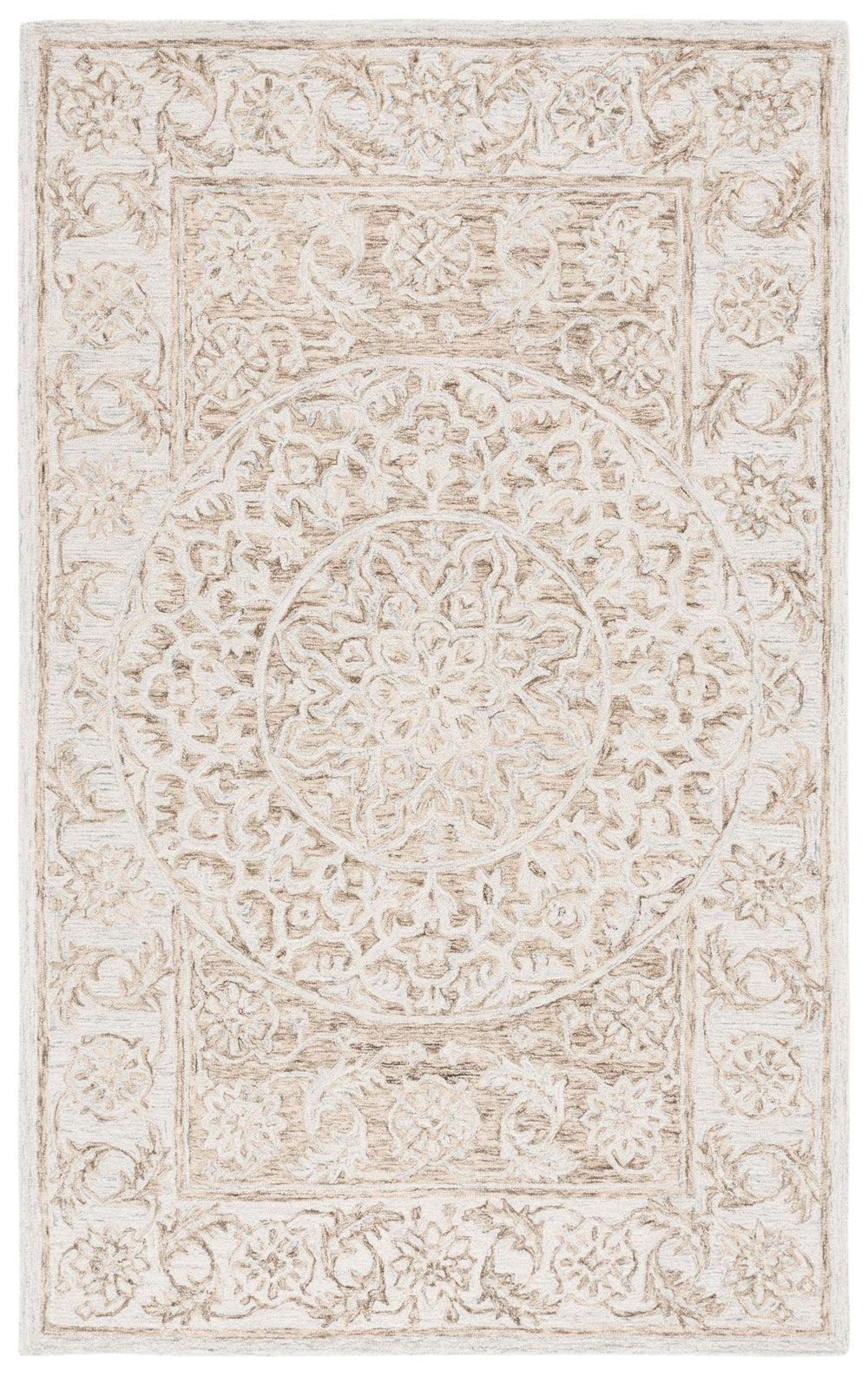 Safavieh Micro-loop Hand Tufted Area Rug - Luxurious Wool Blend With Serene Light Blue And Beige Elegance Brown ,Light Blue 80% Wool 10% Cotton Mlp925t-3