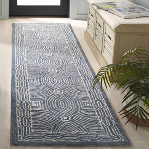 Safavieh Micro-loop Hand Tufted Wool Runner Rug With Geometric Design For Elegant Home Décor And Comfort Navy ,Ivory 80% Wool 10% Cotton Mlp928n-28