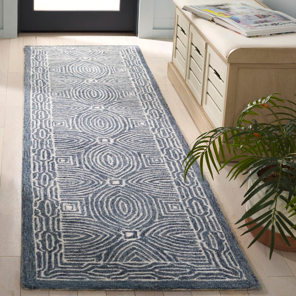 Safavieh Micro-loop Hand-tufted Area Rug In Elegant Geometric Design - Luxurious Wool And Cotton Blend Navy ,Ivory 80% Wool 10% Cotton Mlp928n-9