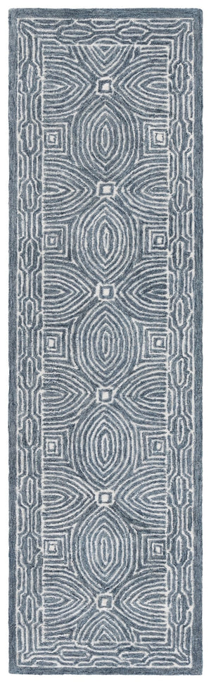 Safavieh Micro-loop Hand Tufted Wool Runner Rug With Geometric Design For Elegant Home Décor And Comfort Navy ,Ivory 80% Wool 10% Cotton Mlp928n-28