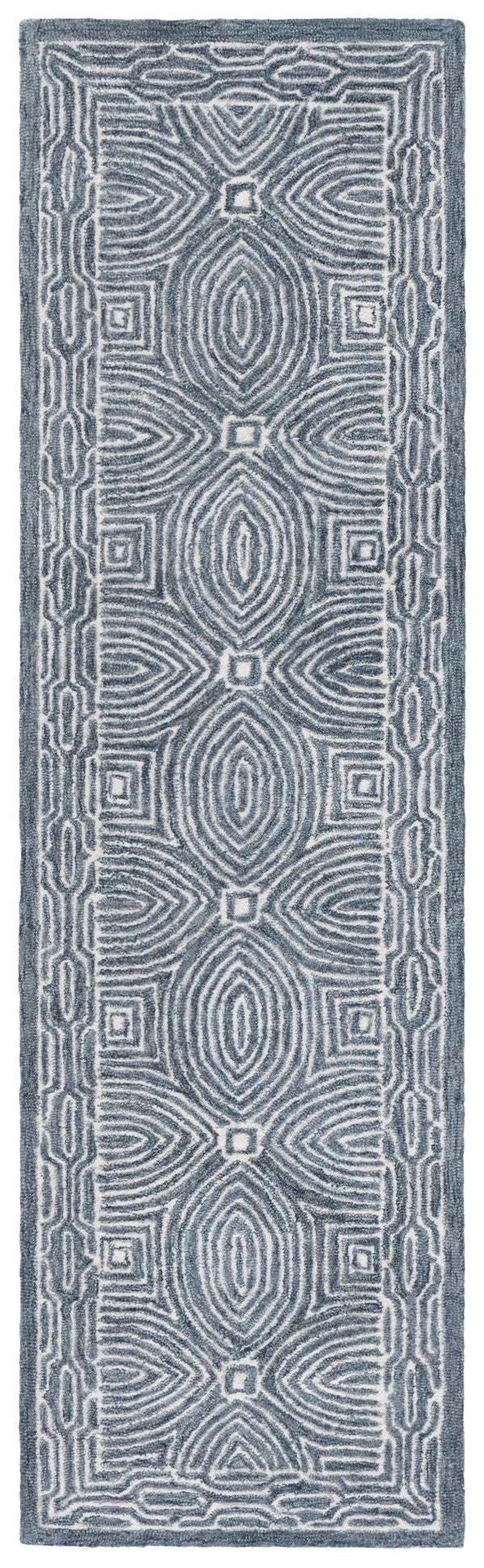 Safavieh Micro-loop Hand Tufted Wool Runner Rug With Geometric Design For Elegant Home Décor And Comfort Navy ,Ivory 80% Wool 10% Cotton Mlp928n-28