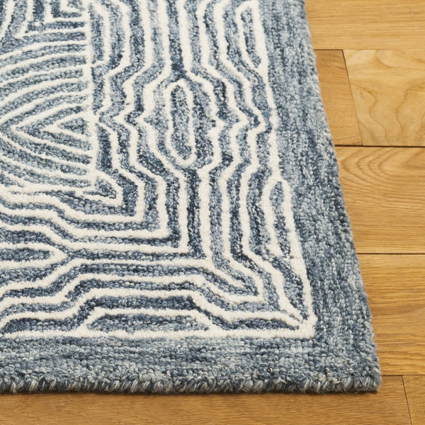 Safavieh Micro-loop Hand-tufted Area Rug In Elegant Geometric Design - Luxurious Wool And Cotton Blend Navy ,Ivory 80% Wool 10% Cotton Mlp928n-9