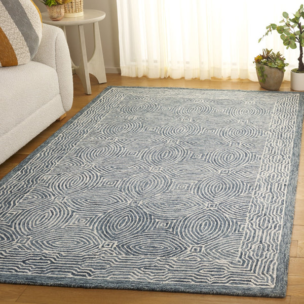 Safavieh Micro-loop Hand-tufted Area Rug In Elegant Geometric Design - Luxurious Wool And Cotton Blend Navy ,Ivory 80% Wool 10% Cotton Mlp928n-9