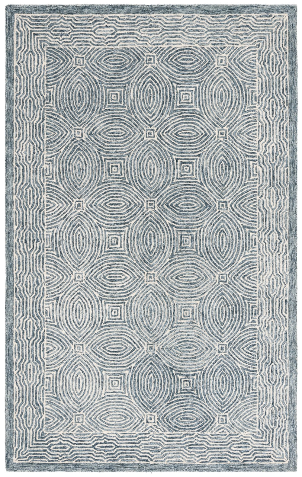 Safavieh Micro-loop Hand Tufted Wool Runner Rug With Geometric Design For Elegant Home Décor And Comfort Navy ,Ivory 80% Wool 10% Cotton Mlp928n-5