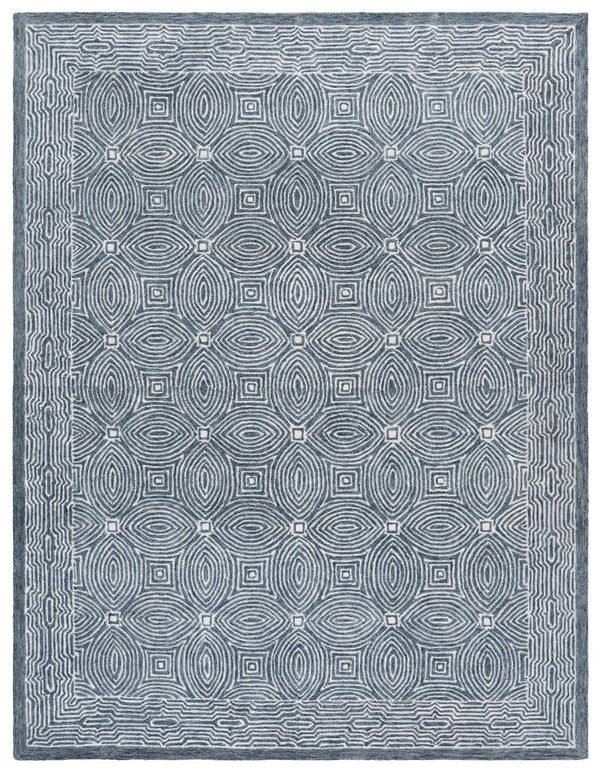 Safavieh Micro-loop Hand Tufted Wool Runner Rug With Geometric Design For Elegant Home Décor And Comfort Navy ,Ivory 80% Wool 10% Cotton Mlp928n-8