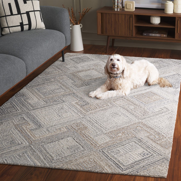 Safavieh Micro-loop Modern Hand-tufted Wool Area Rug - Luxurious Geometric Design For Elegant Home Decor Natural ,Grey Wool Pile Mlp957f-6