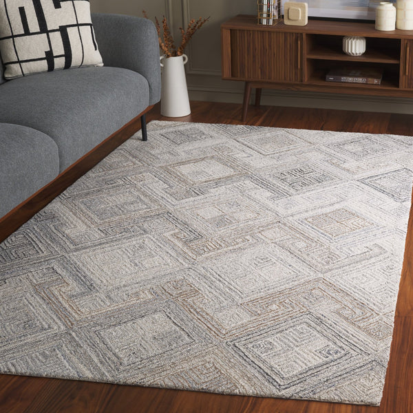 Safavieh Micro-loop Modern Runner Area Rug: Hand-tufted Wool With Geometric Patterns For Elegant Spaces Natural ,Grey Wool Pile Mlp957f-5