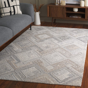 Safavieh Micro-loop Modern Hand-tufted Wool Area Rug - Luxurious Geometric Design For Elegant Home Decor Natural ,Grey Wool Pile Mlp957f-6