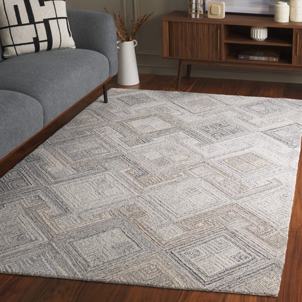 Safavieh Micro-loop Modern Hand-tufted Wool Area Rug - Luxurious Geometric Design For Elegant Home Decor Natural ,Grey Wool Pile Mlp957f-6