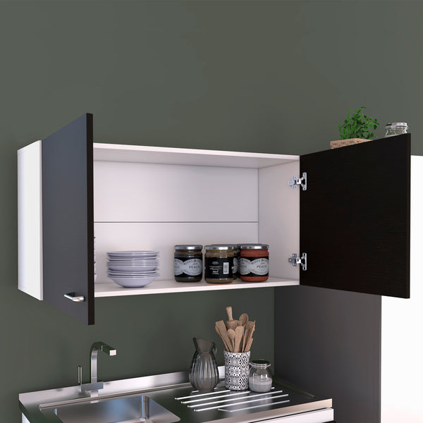 English Elm Napoles Brown Wall Cabinet Double-Door with Two Adjustable Shelves, Particle Board, Sleek Storage Solution B07092103