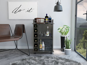 English Elm Dukat Matte Black Metal Bar Cart with Wine Rack Glass Cabinet and Locking Casters B07091847