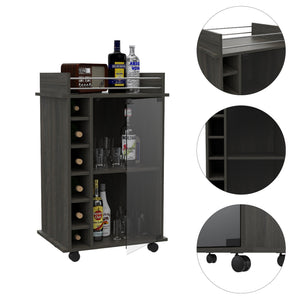 English Elm Dukat Matte Black Metal Bar Cart with Wine Rack Glass Cabinet and Locking Casters B07091847
