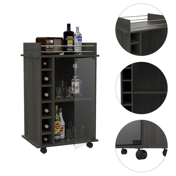 English Elm Dukat Matte Black Metal Bar Cart with Wine Rack Glass Cabinet and Locking Casters B07091847