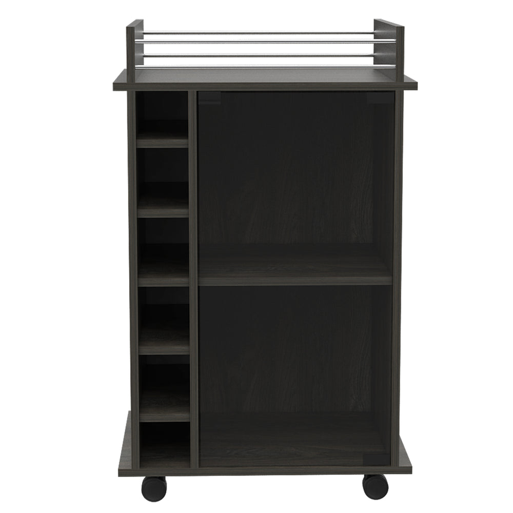 English Elm Dukat Matte Black Metal Bar Cart with Wine Rack Glass Cabinet and Locking Casters B07091847