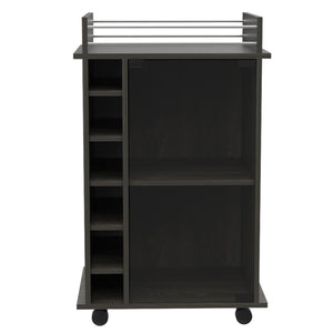 English Elm Dukat Matte Black Metal Bar Cart with Wine Rack Glass Cabinet and Locking Casters B07091847