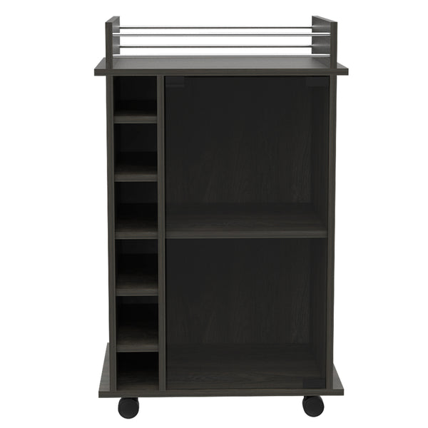 English Elm Dukat Matte Black Metal Bar Cart with Wine Rack Glass Cabinet and Locking Casters B07091847
