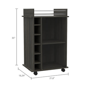 English Elm Dukat Matte Black Metal Bar Cart with Wine Rack Glass Cabinet and Locking Casters B07091847