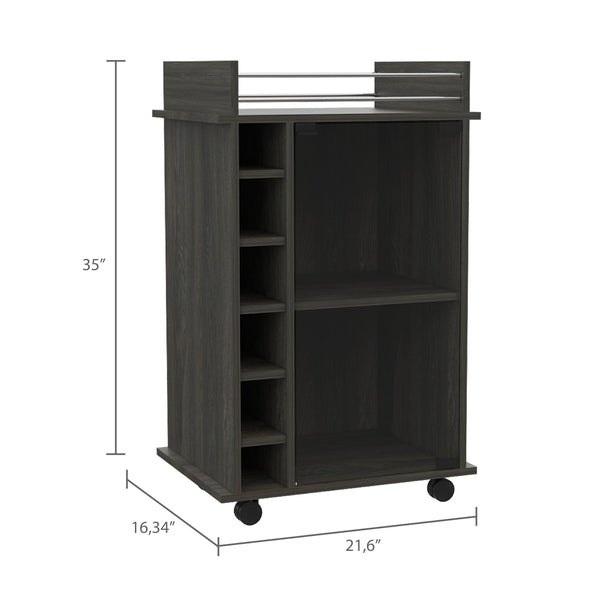 English Elm Dukat Matte Black Metal Bar Cart with Wine Rack Glass Cabinet and Locking Casters B07091847